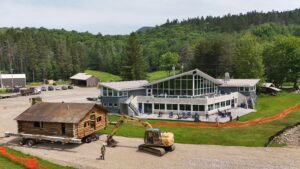 Historic Hubbard Cabin awaits restoration after its relocation at the Middlebury Snowbowl